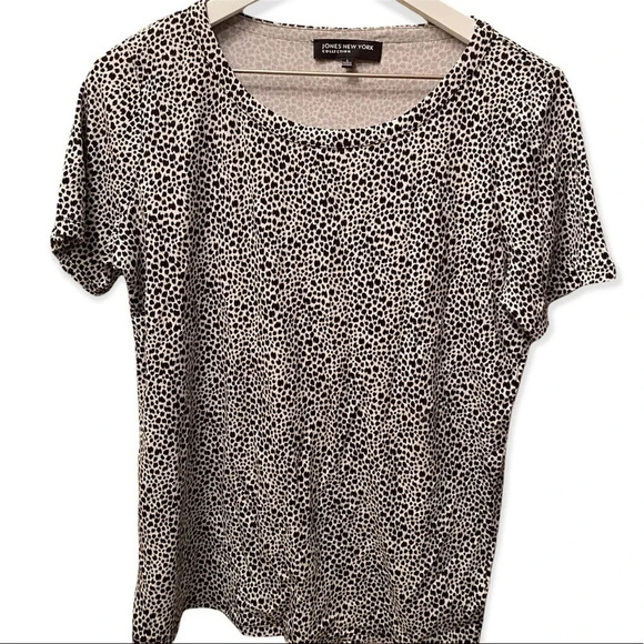 JONES NEW YORK COLLECTION EUC WOMENS LEOPARD TOP SHIRT SUMMER TOPS BLOUSE SIZE L - Picture 1 of 5